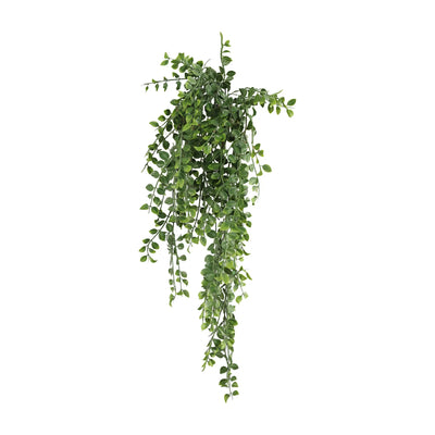 Artificial hanging garland with bead-like foliage in dark green color.