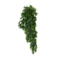 A single artificial hanging cedar vine garland with a mossy texture, isolated on a white background.