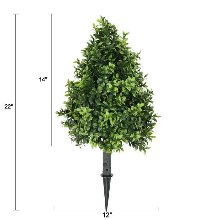 14-Inch Faux Boxwood Topiary with Ground Spike – UV-Resistant Artificial Hedge Decoration