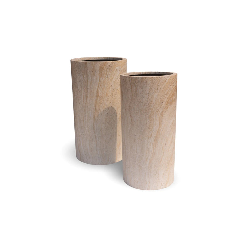 2-Piece Luxury Marble Tall Cylinder Planter Set by Designer Plants USA
