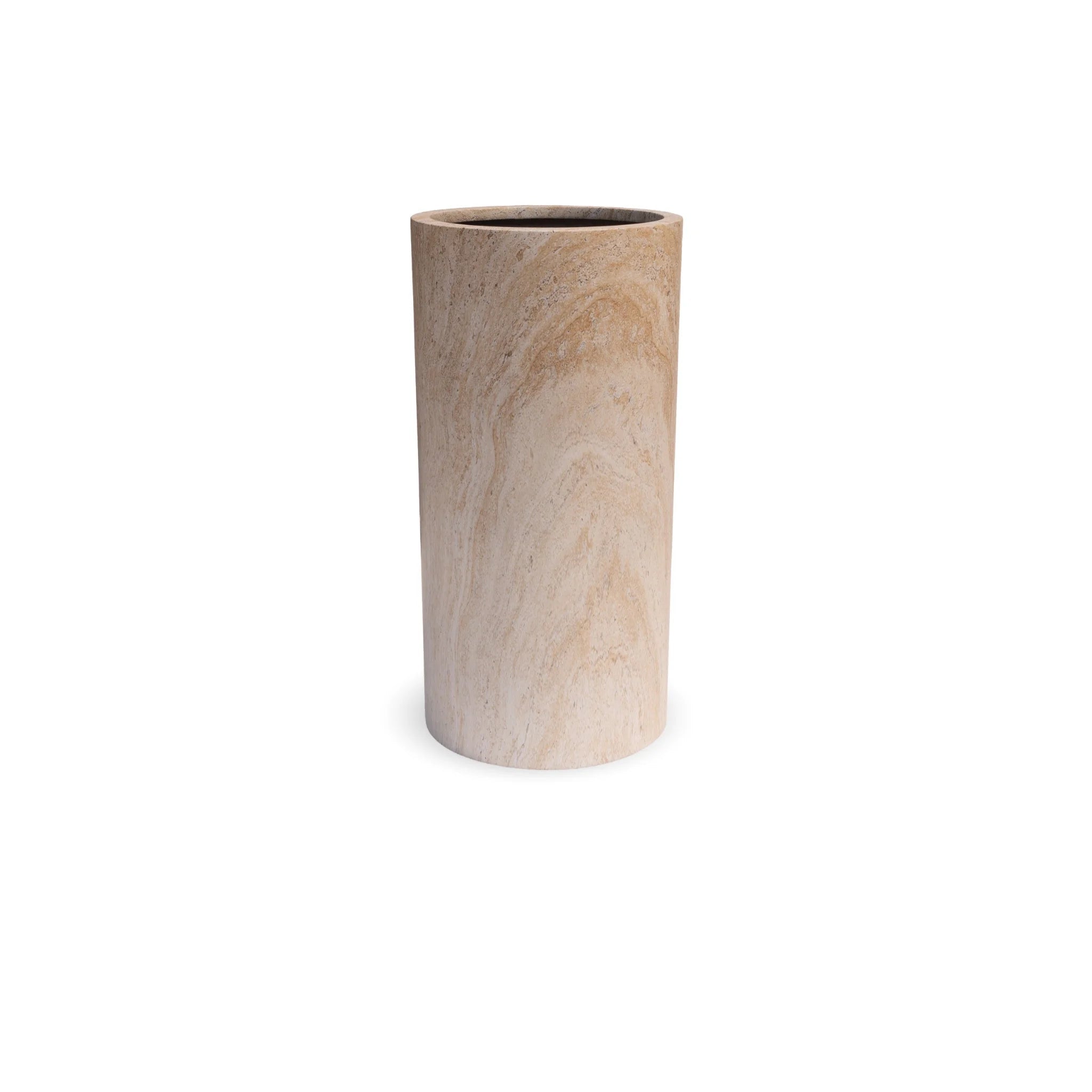 2-Piece Luxury Marble Tall Cylinder Planter Set