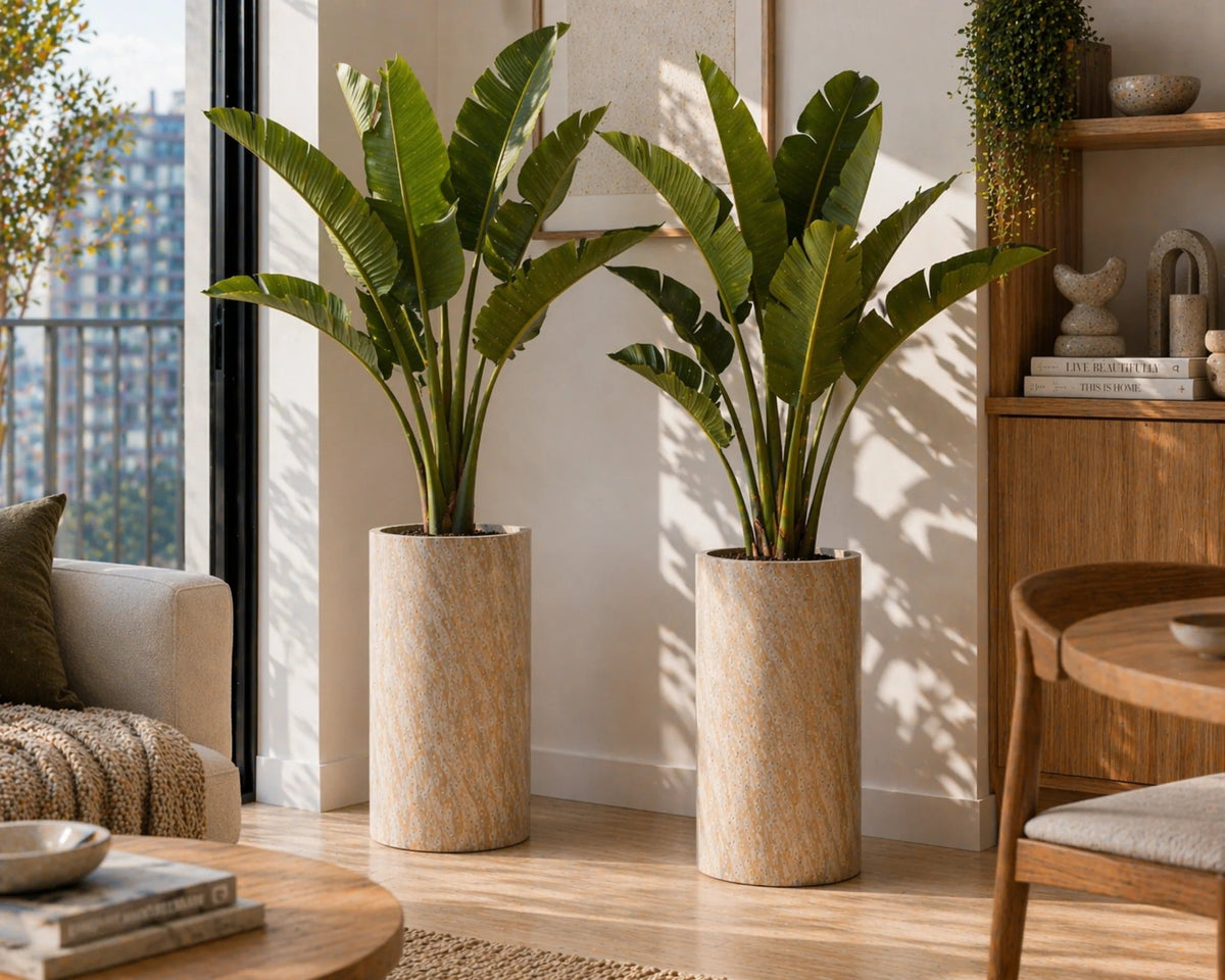 2-Piece Luxury Marble Tall Cylinder Planter Set