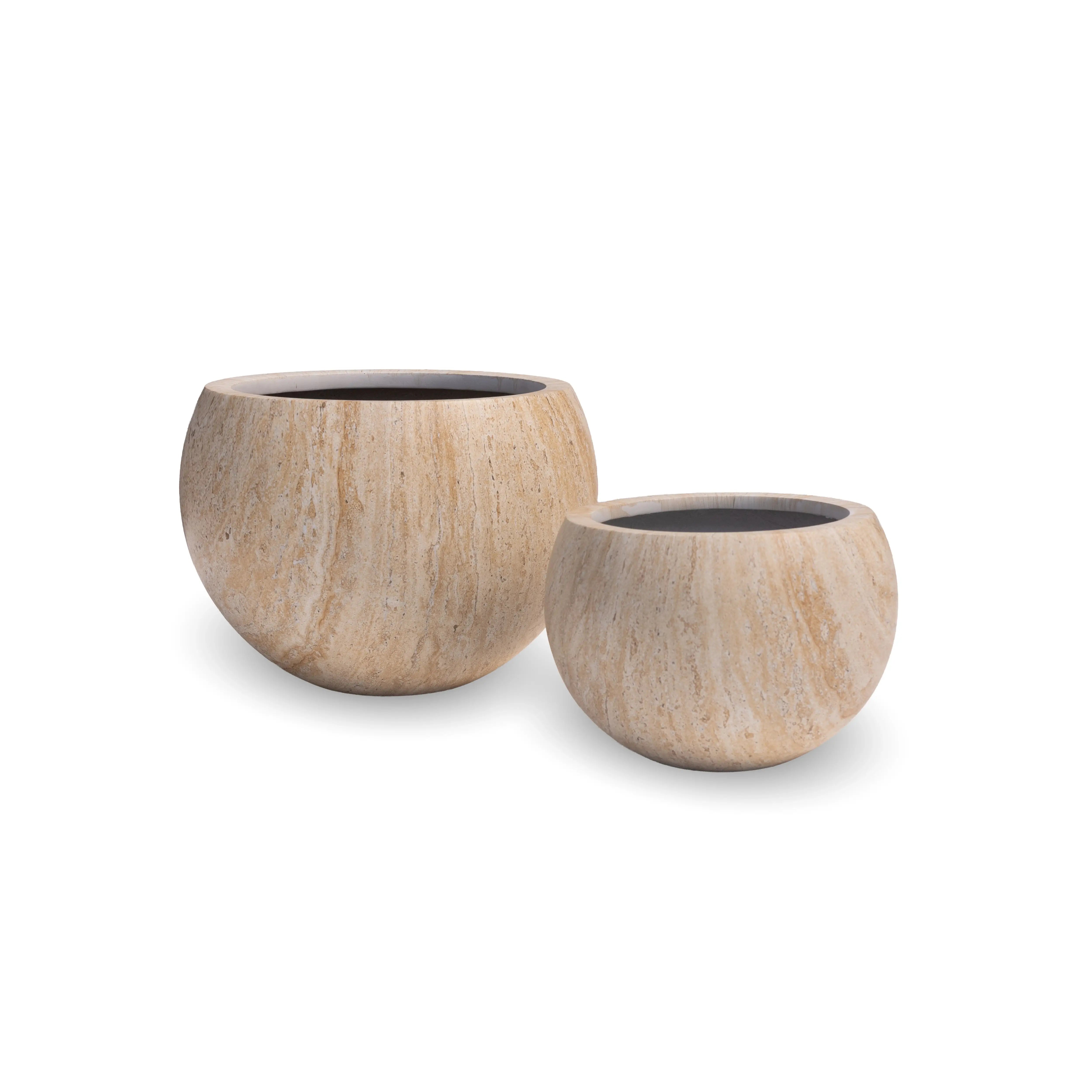 2-Piece Luxury Rounded Marble Bowl Planter Set