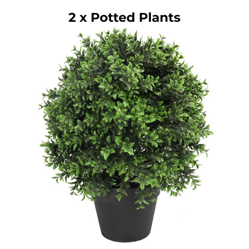 Potted Boxwood Shrub Artificial Topiary Set of 2 – UV Resistant