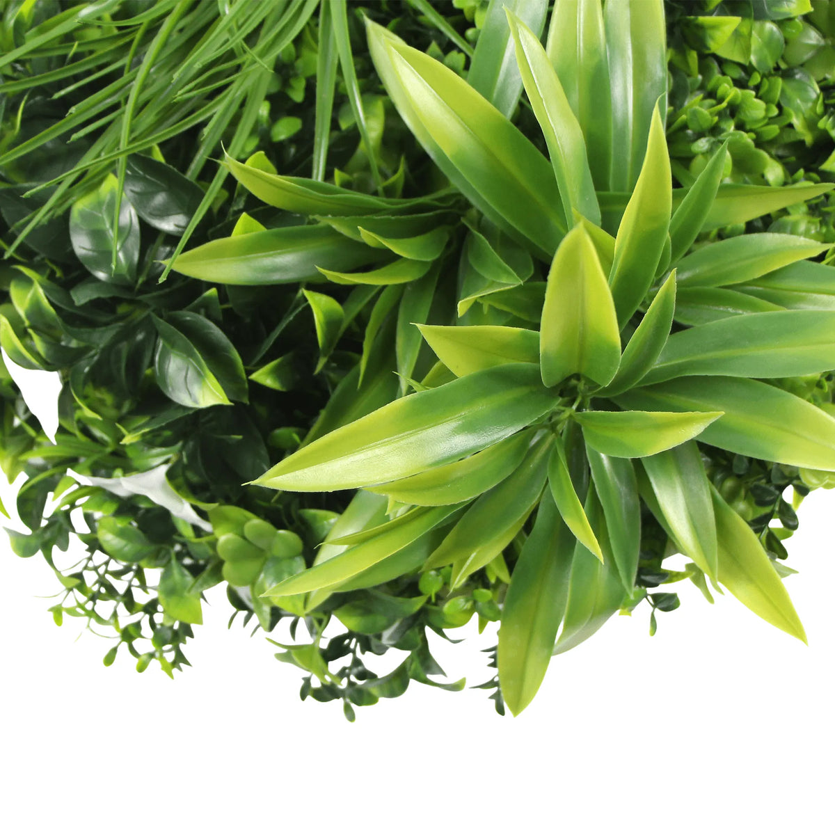 Círculo verde artificial de lujo de la pared de la planta de la pared 20" resistente ULTRAVIOLETA del marco blanco