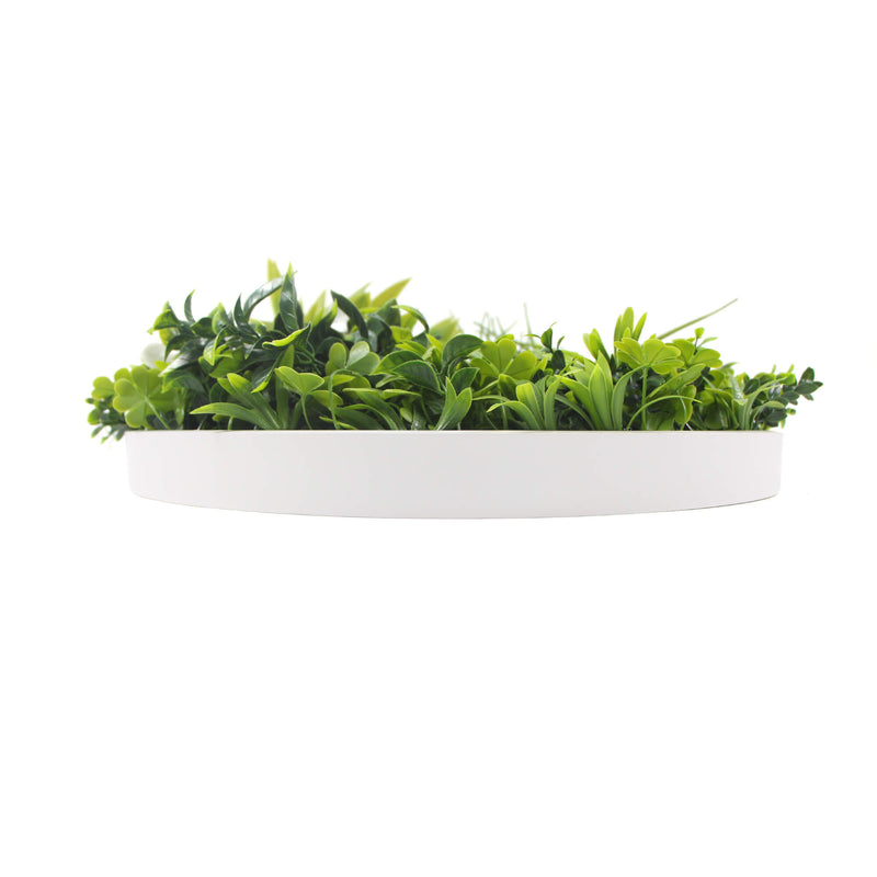 Slimline Flowering White Artificial Green Wall Disc UV Resistant 40" (White Frame Wall Art)