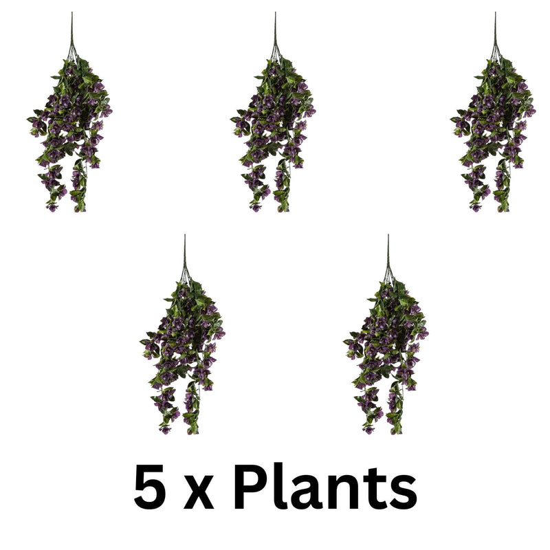 (5 Pieces) Vibrant Purple Hanging Artificial Bougainvillea Plant UV Resistant, 35