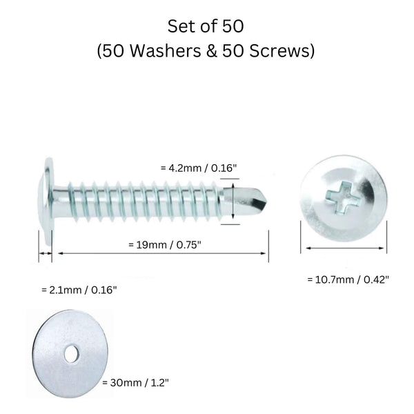 Self Drilling Screws & Washers for Board Or Metal (Brick or Cement Board) 50 Pieces