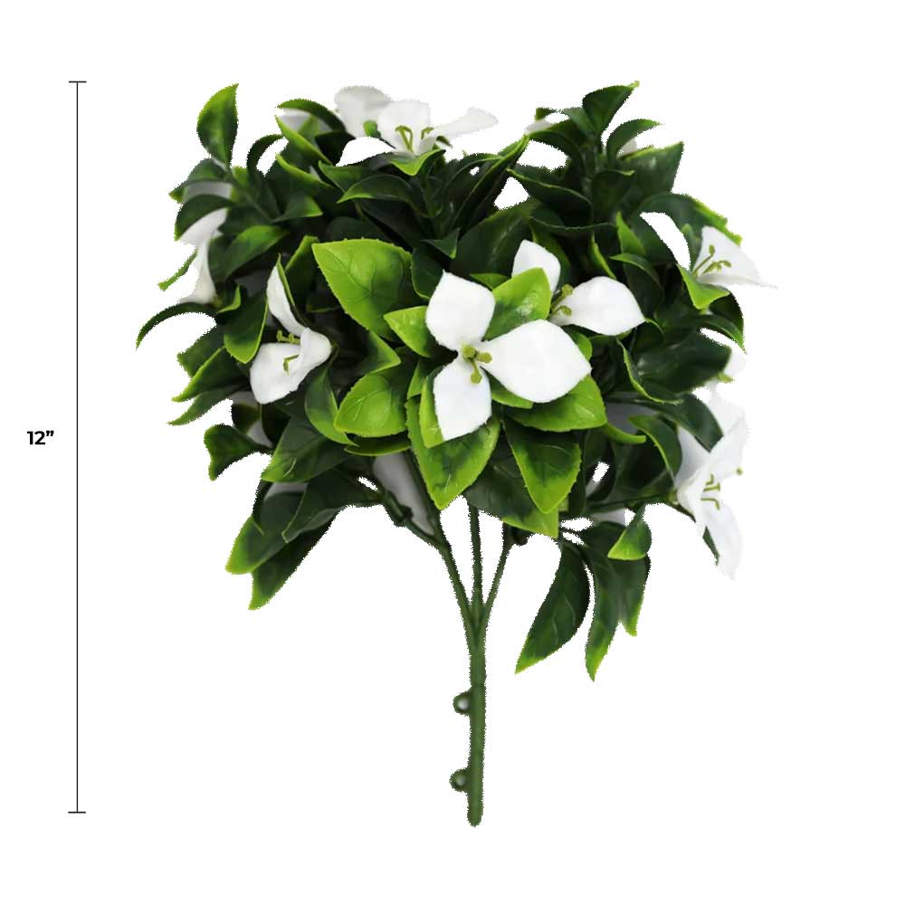 Artificial white Bougainvillea with a 12" measure for scale.