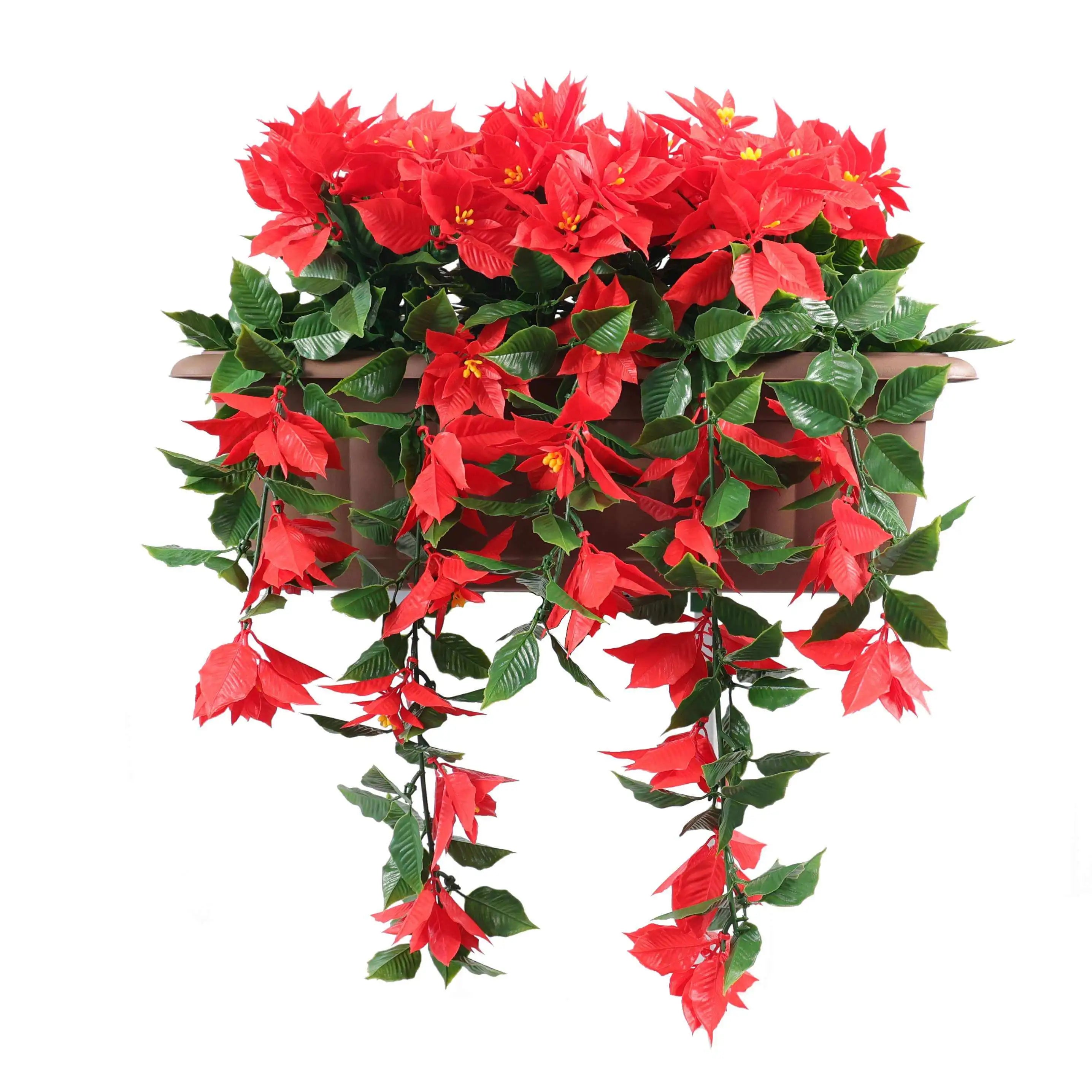 Artificial Draping Poinsettia Window Box Planter 20" x 14" UV Resistant (Outdoor Proof)