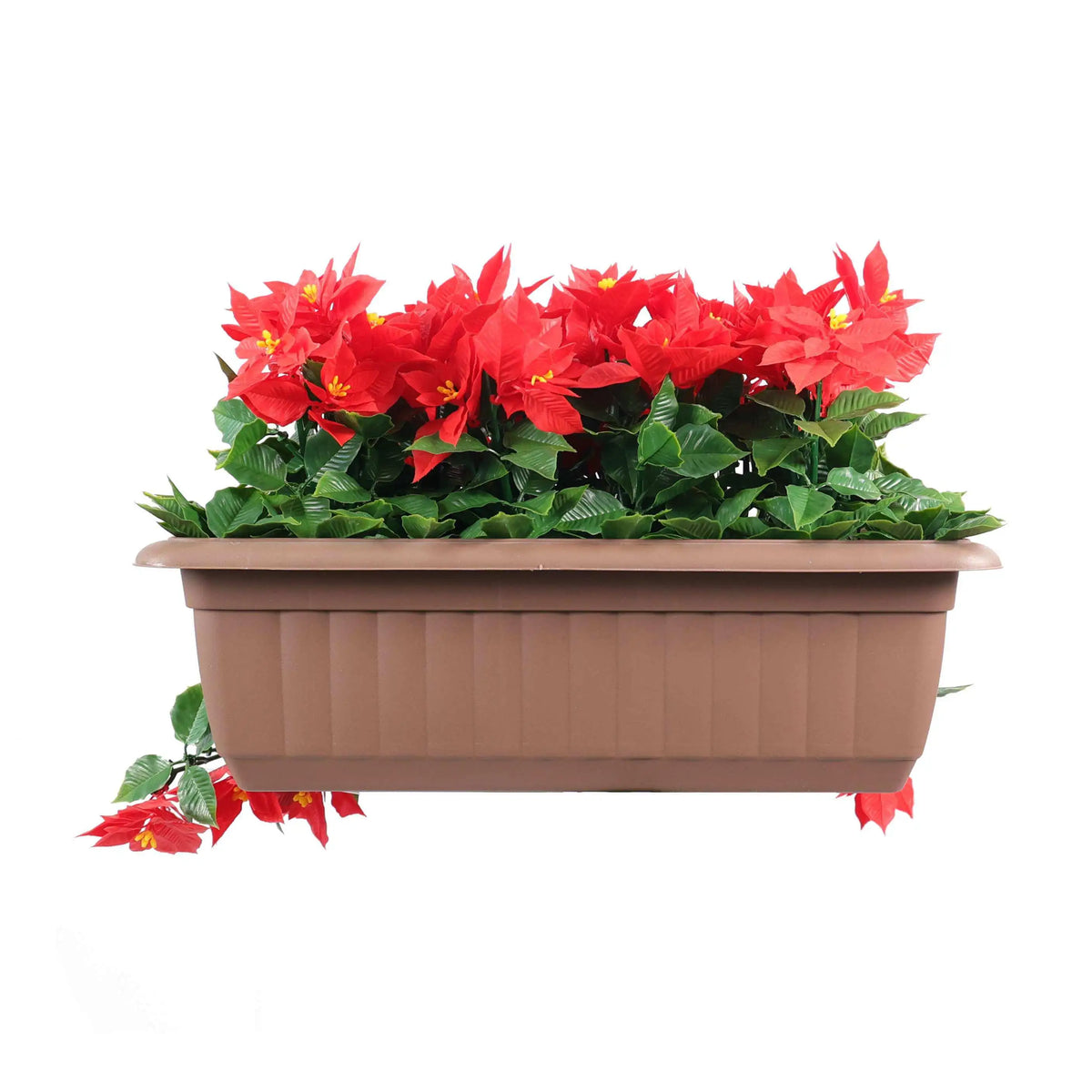 artificial poinsettia plant in pot Draping Poinsettia Artificial Window Box Planter 20×14in – UV Resistant