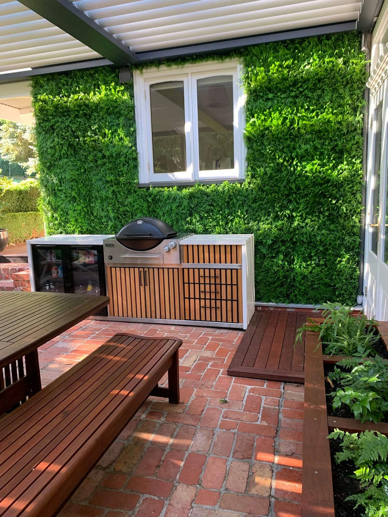 Artificial Green Wall Fern Hedge Panel on a Deck Area