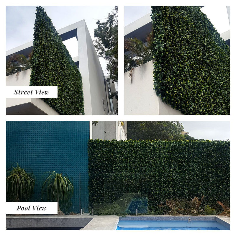 High quality artificial hedge panel installed around a pool and balcony