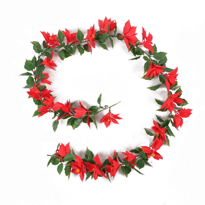 hanging poinsettia plants Designer Plants USA Artificial Poinsettia Garland 63" UV Resistant Interconnectable