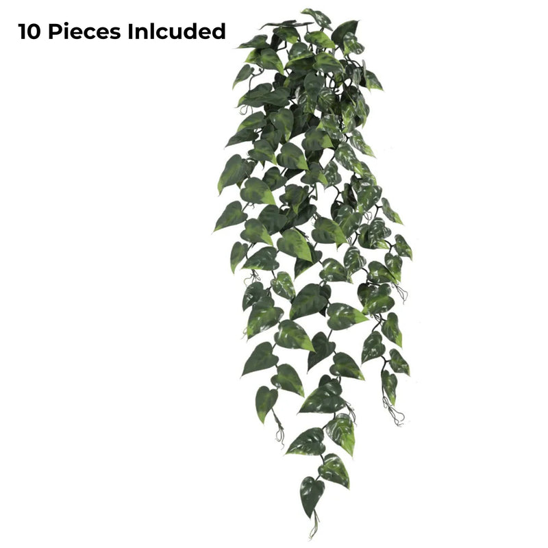 Devil's Ivy Artificial Hanging Plant – 33.5" UV-Resistant Lifelike Greenery (Set of 10)