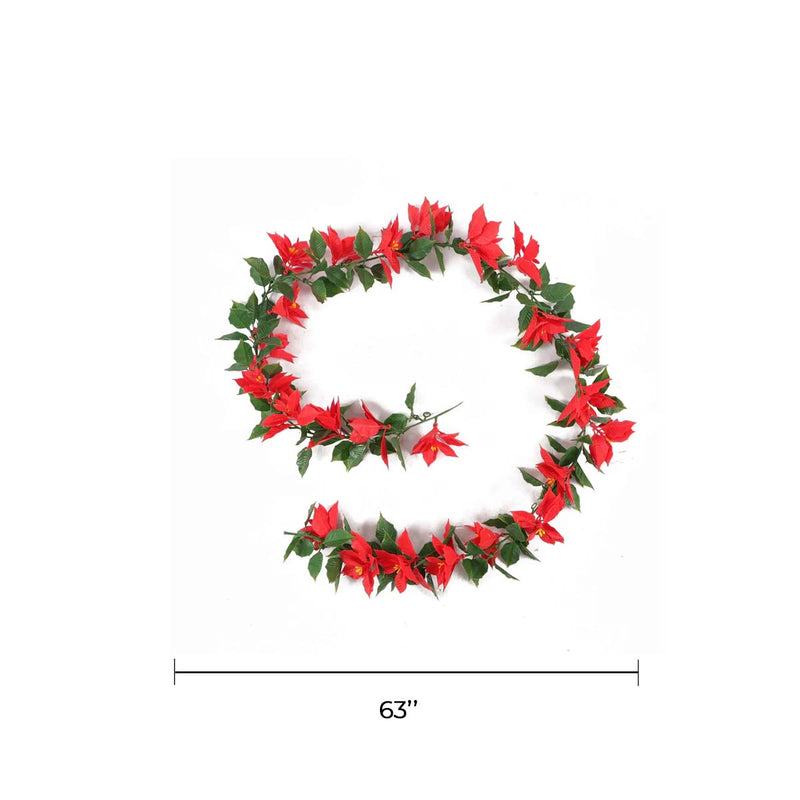 Artificial Poinsettia Garland 63" UV Resistant Interconnectable (Outdoor Proof)