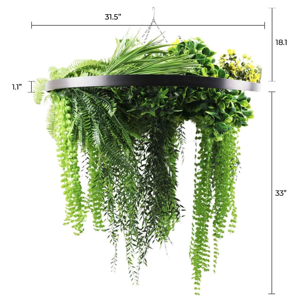 artificial hanging plants outdoor Black Framed Roof Hanging Disc with Draping Life-Like Ferns and Plants UV Resistant 31.5 inch, Size: 31.5 inches (80 cm)