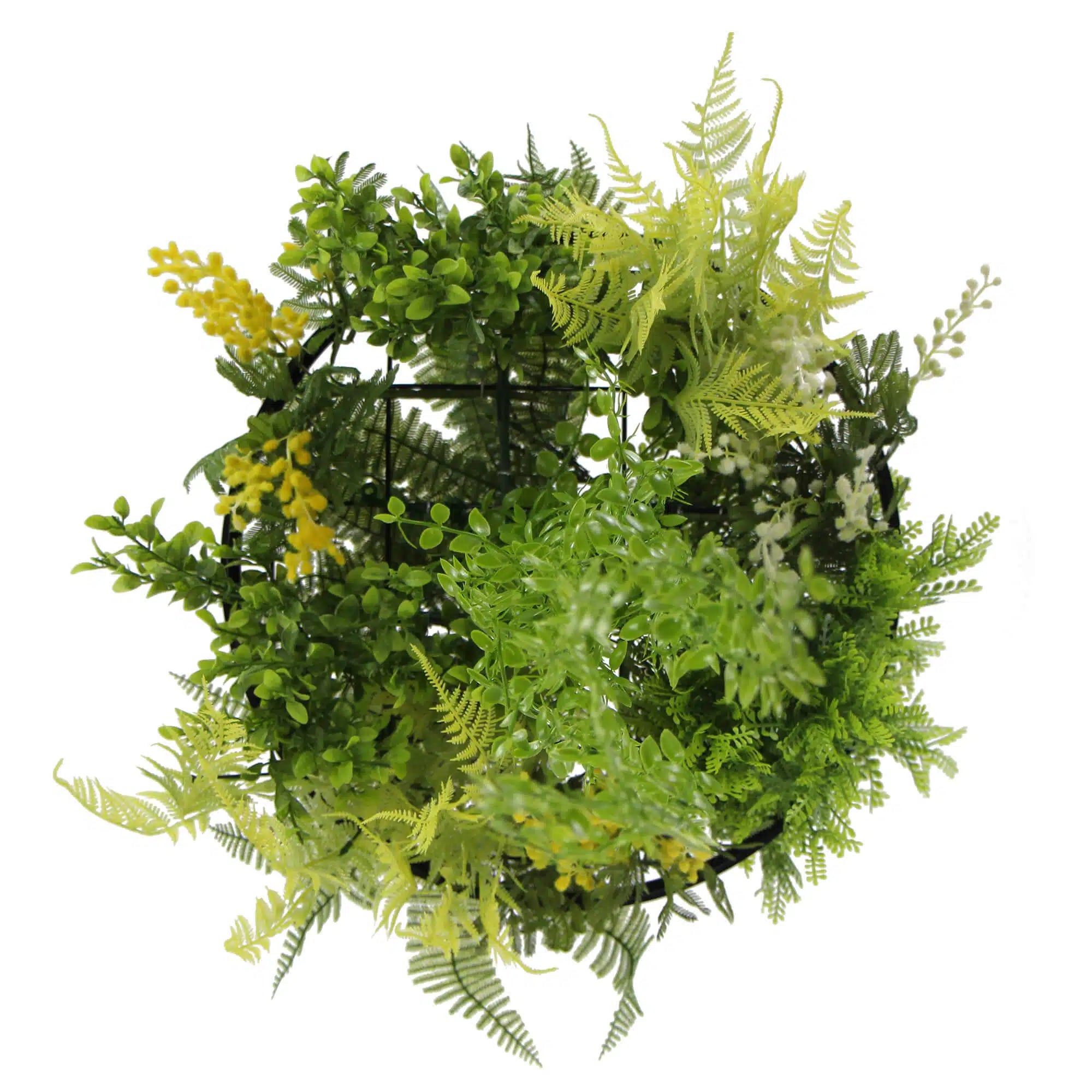 Disco colgante de techo con marco negro y plantas de imitación drapeadas de 15,5"