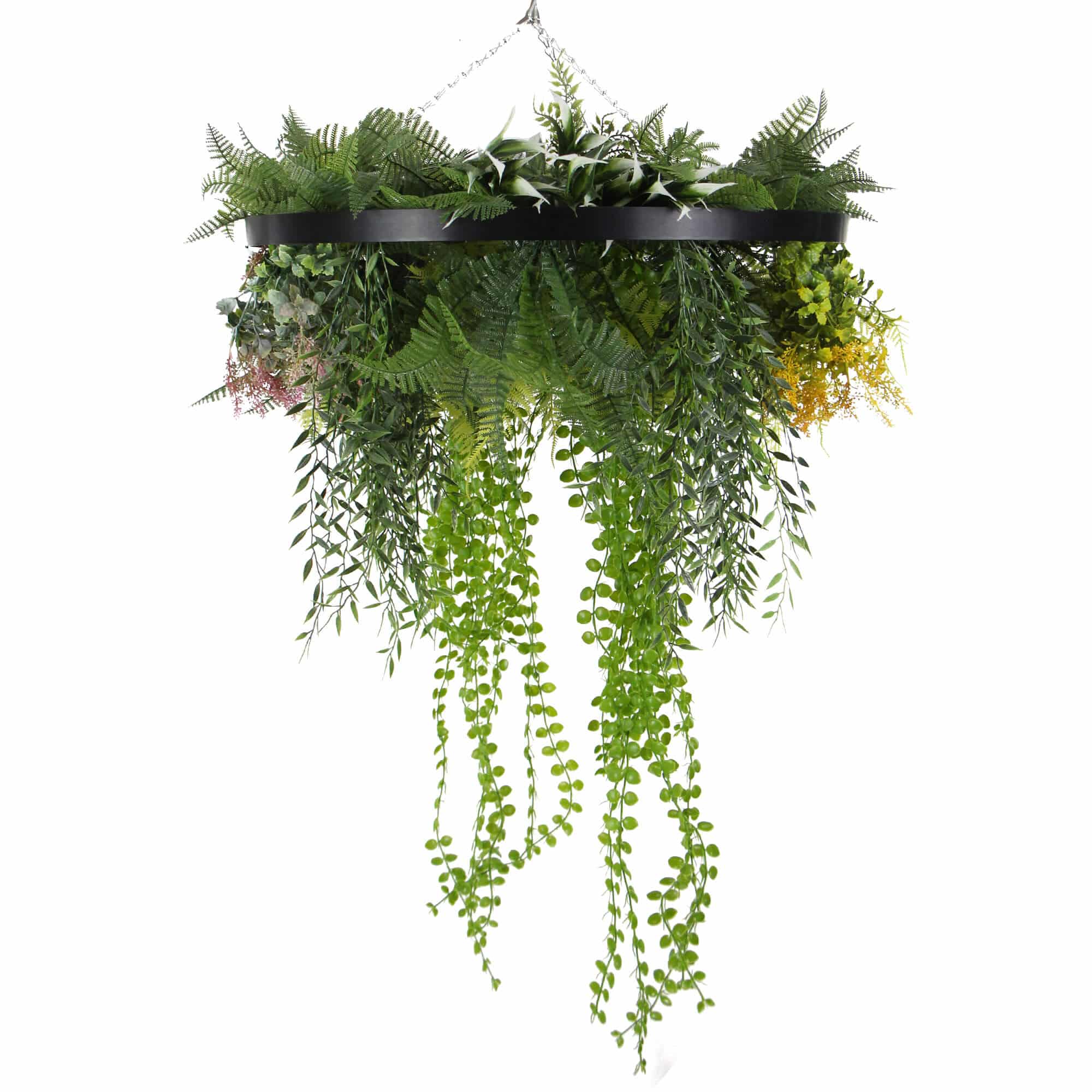 Draping Plant Artificial Roof Hanging Disc 24in – Black Frame – UV Resistant — Non Fire Resistant, Non UV Resistant