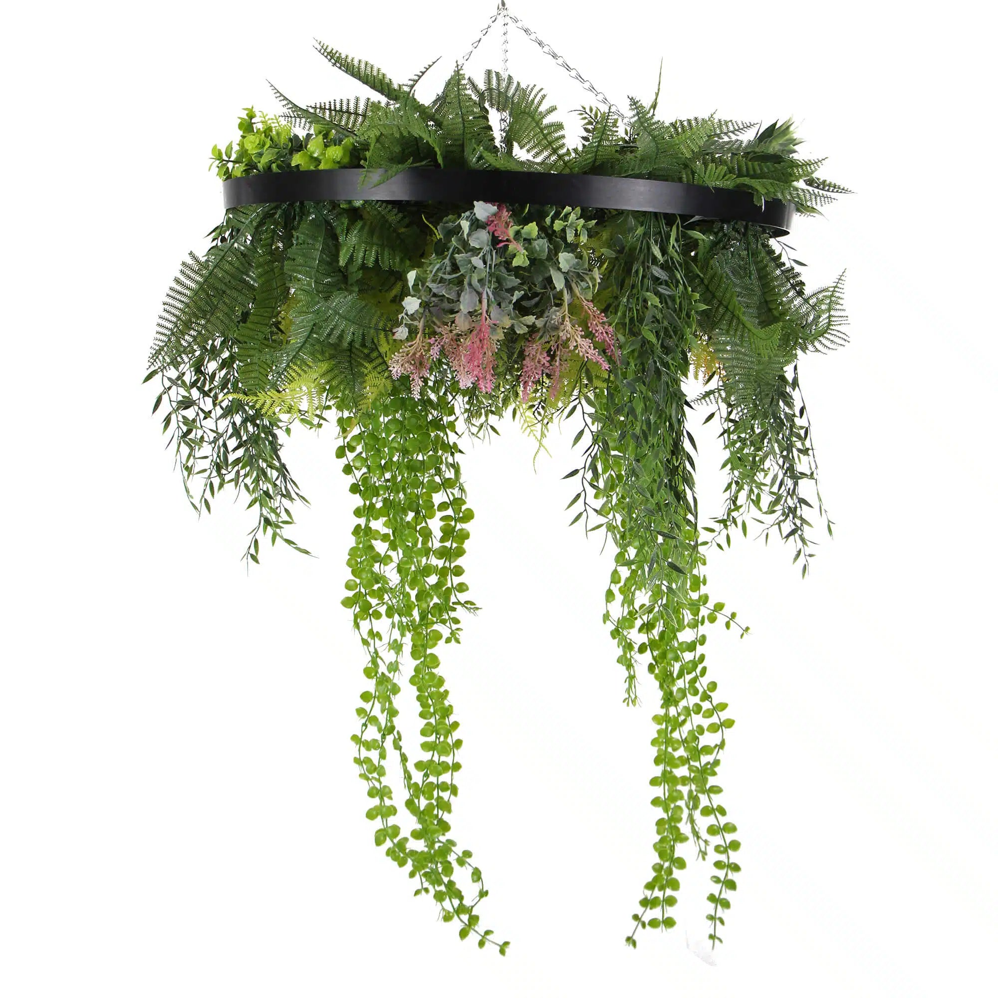 Artificial Hanging Plants & Bushes: Draping Plant Artificial Roof Hanging Disc 24in – Black Frame – UV Resistant by Designer…