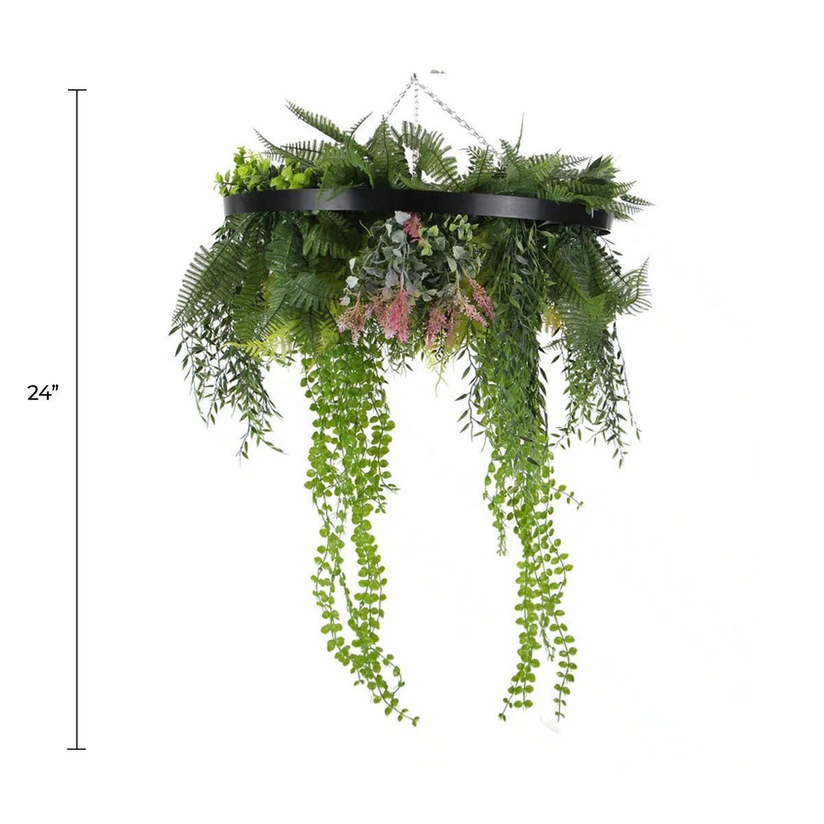Draping Plant Artificial Roof Hanging Disc 24in – Black Frame – UV Resistant, Non Fire Resistant Artificial Hanging Plants &…