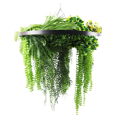 Artificial Hanging Plant Chandelier – Draping Fern Circular Ring (31.5in) Black Frame – UV Resistant