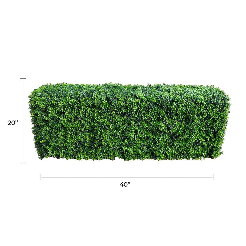 Premium Bright Long-leaf Artificial Boxwood Hedge 40"L x 20"H UV Resistant