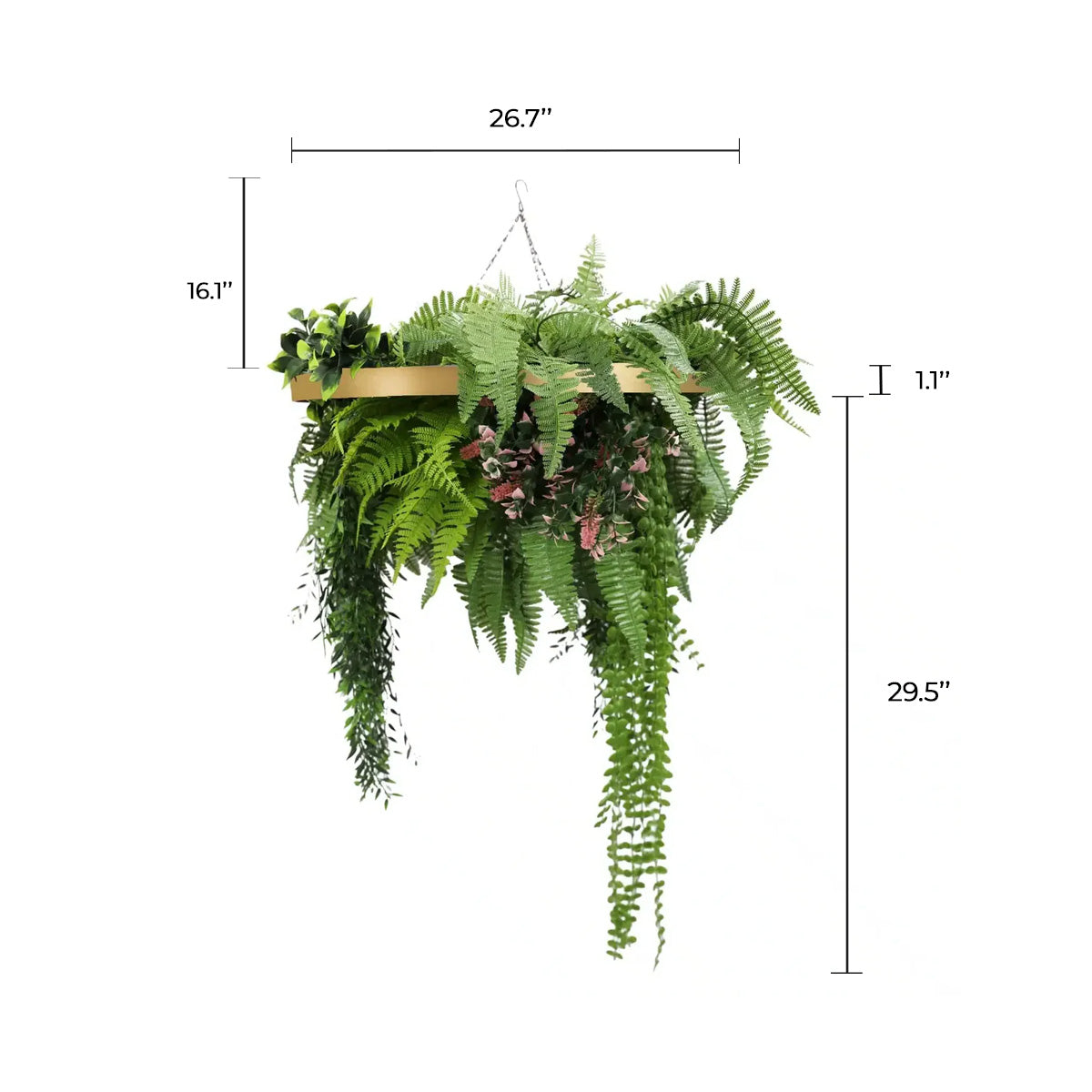 Gold Framed Roof Hanging Disc With Draping Life-Like Plants 23.6"