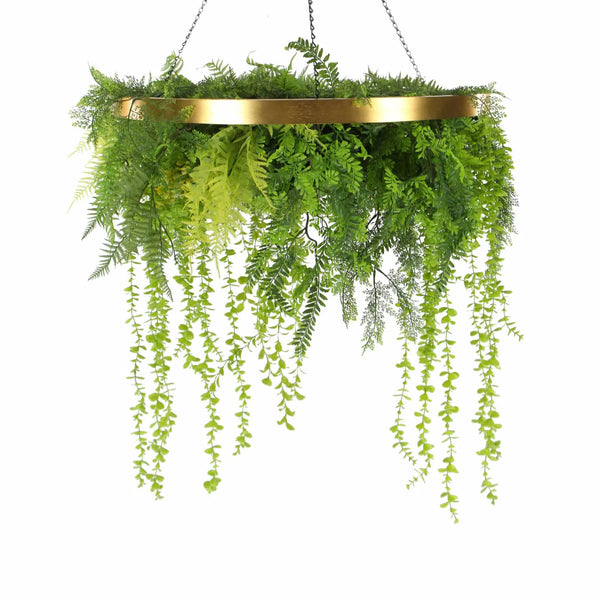 32-Inch Imitation Gold Artificial Hanging Green Wall Disc – Limited Edition  UV-Resistant Foliage