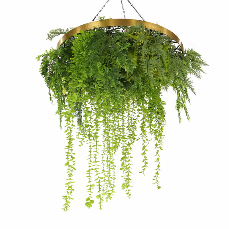 32-Inch Imitation Gold Artificial Hanging Green Wall Disc – Limited Edition  UV-Resistant Foliage