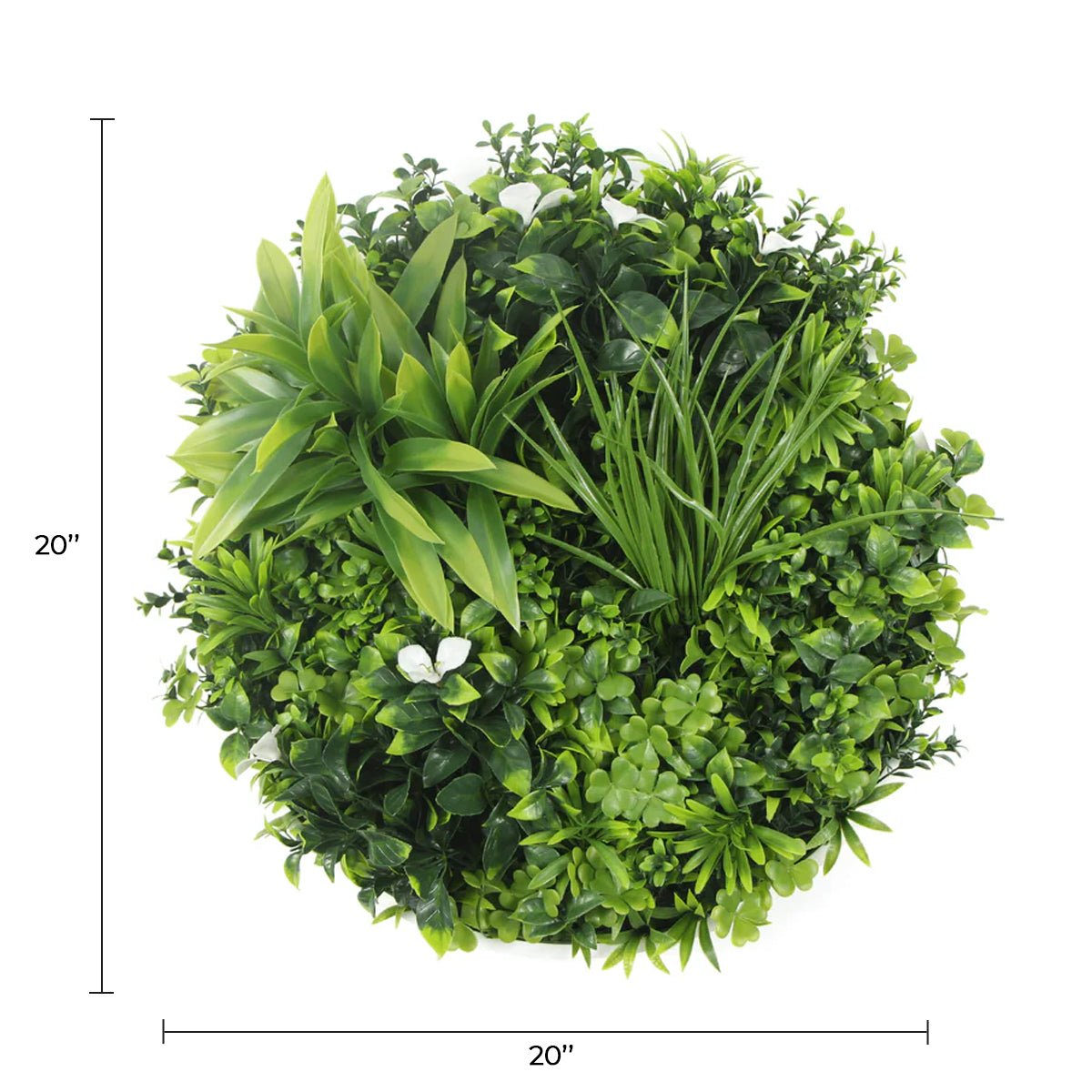 Círculo verde artificial de lujo de la pared de la planta de la pared 20" resistente ULTRAVIOLETA del marco blanco