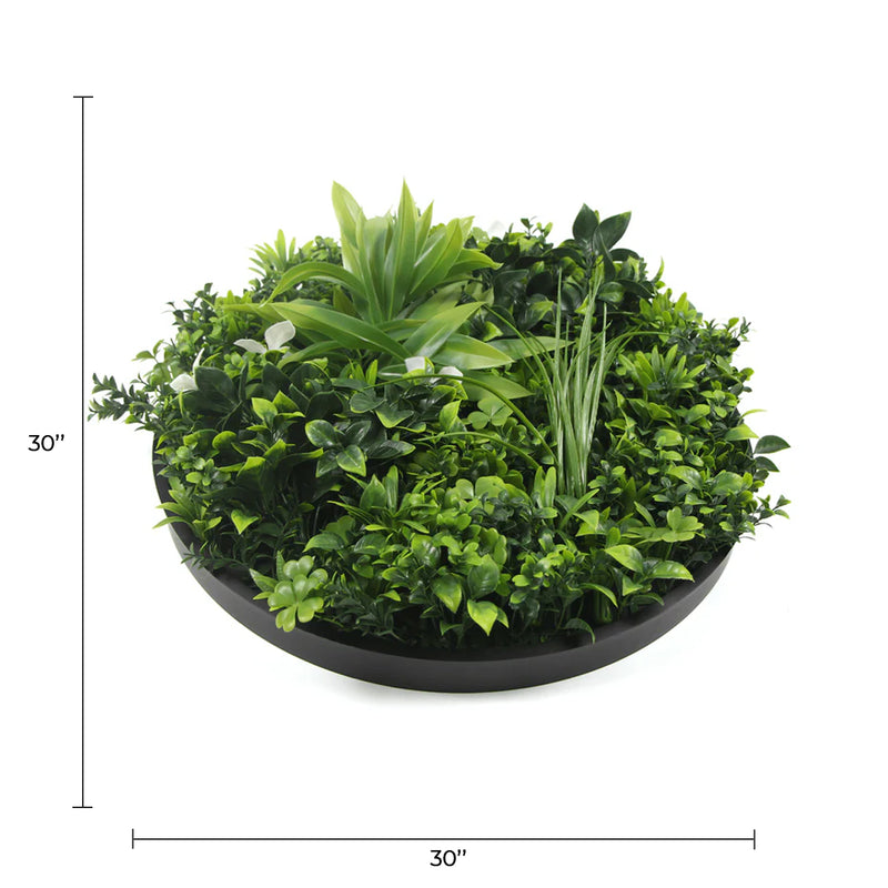 Luxury Artificial Green Wall Plant Wall Circle 30" Black Frame UV Resistant