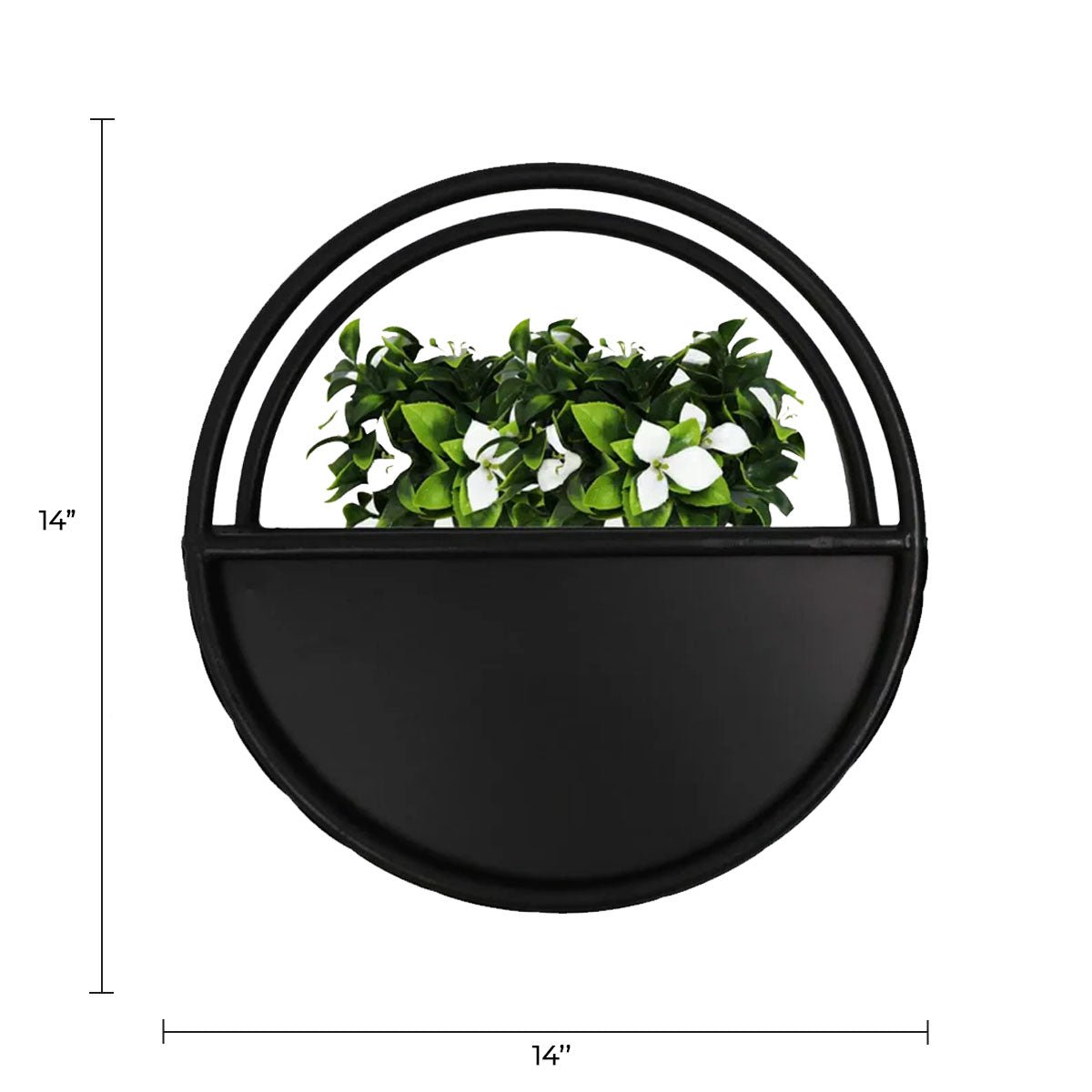 Jardinera de pared de metal semicírculo/media luna flotante de primera calidad | Negro Ónix 35cm / 14"
