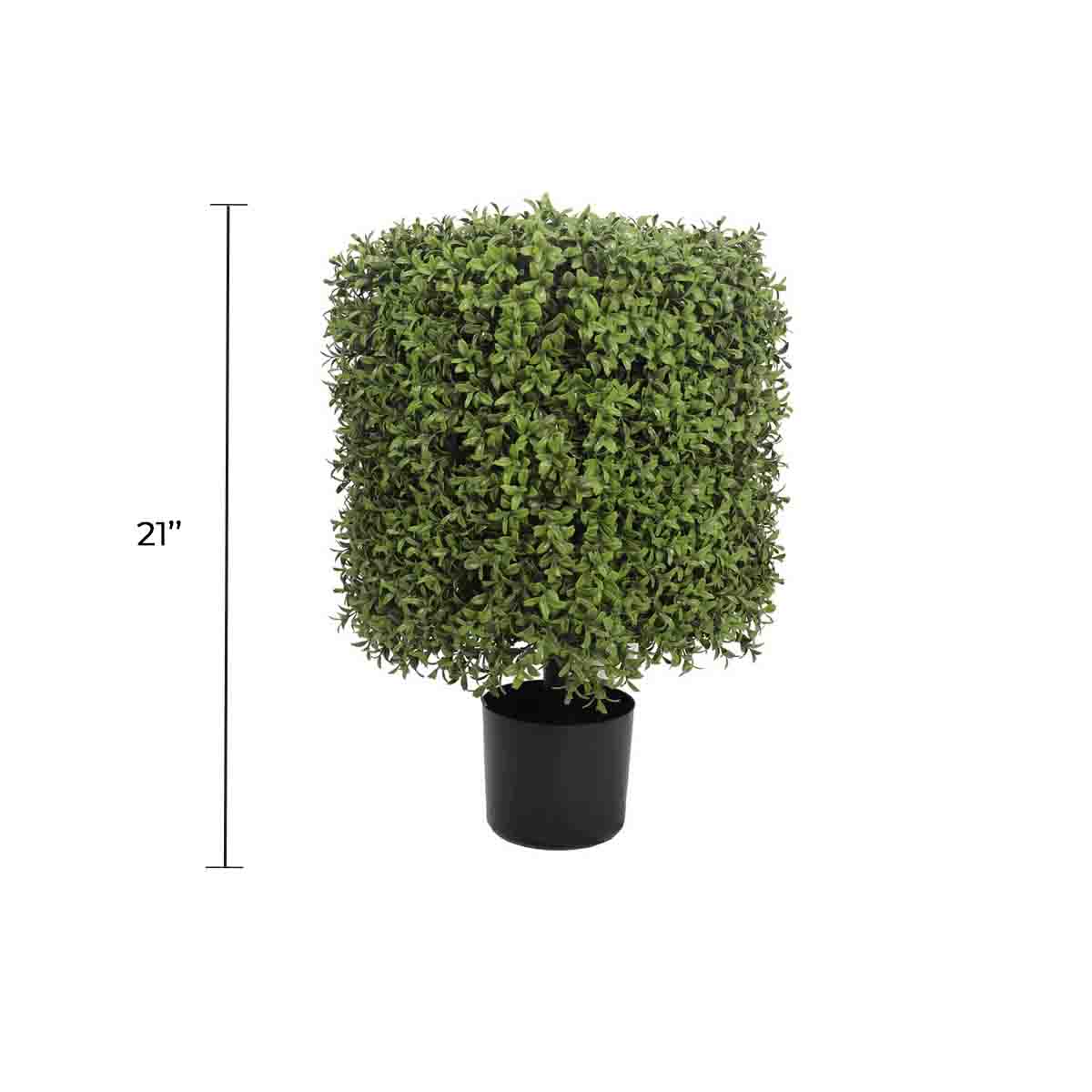 Premium Potted Artificial Square Topiary Plant 21" - UV Resistant / Outdoor Proof