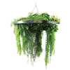 Artificial Hanging Plant Chandelier – Draping Fern Circular Ring (33in long) Silver Frame – UV Resistant