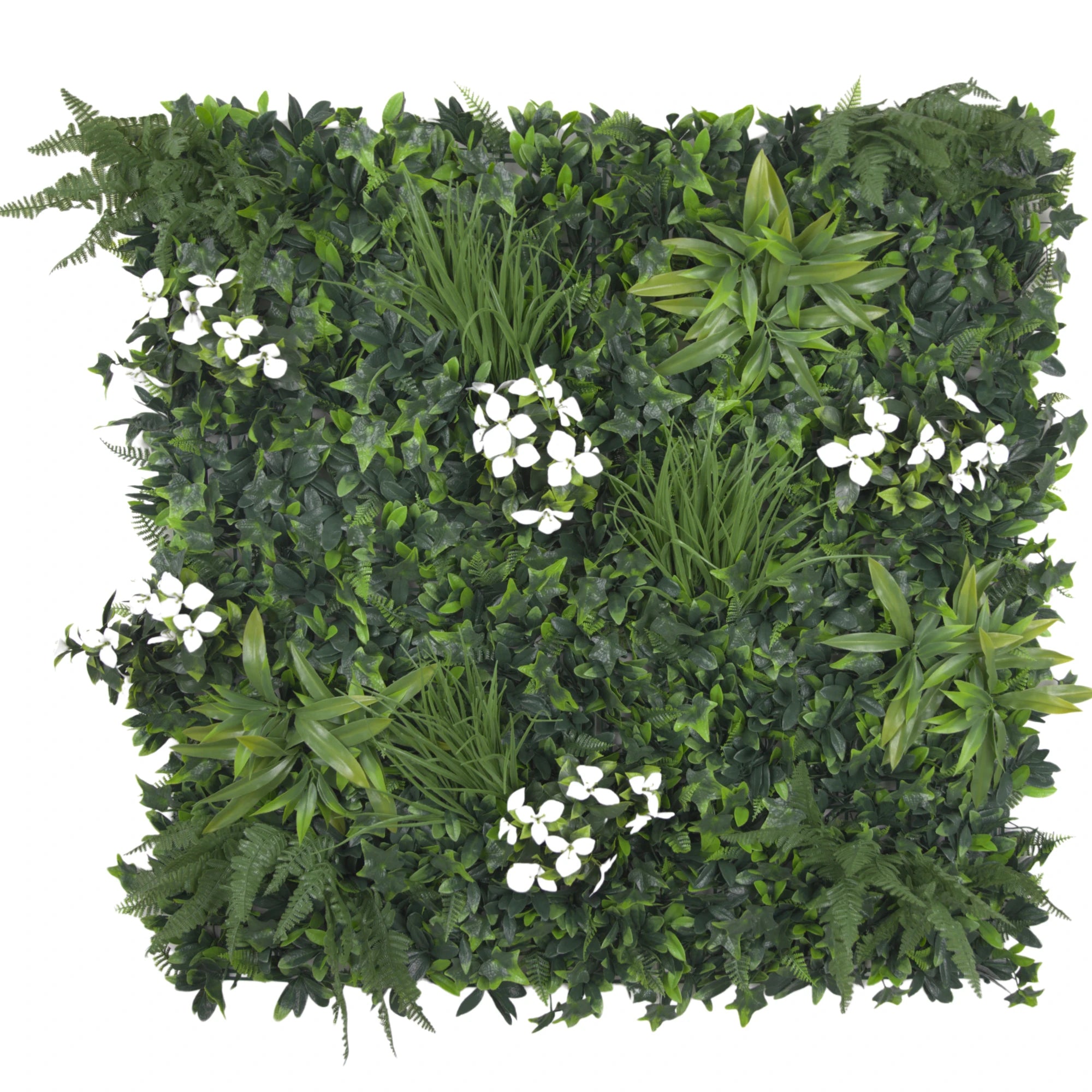 Jardín vertical artificial de lujo, color blanco como la nieve, 40 x 40 pulgadas, 11 pies cuadrados, grado comercial, resistente a los rayos UV