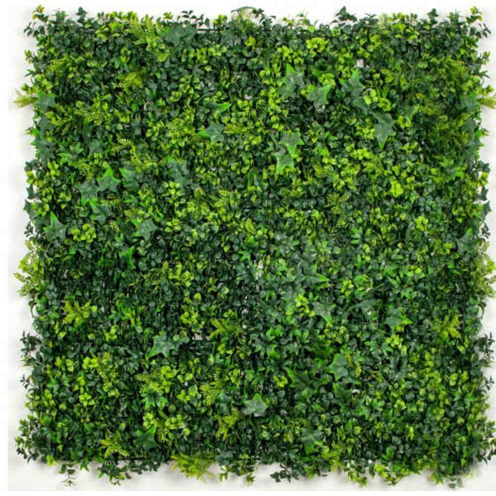 Panel de muestra de pared verde artificial de hiedra mixta (muestra pequeña) Grado comercial resistente a los rayos UV