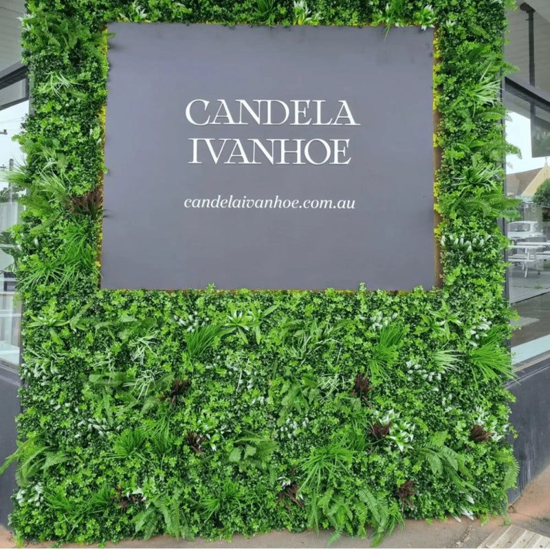 Premium Artificial Vertical Garden Panel Vista Green Installed for Commercial Business Signage