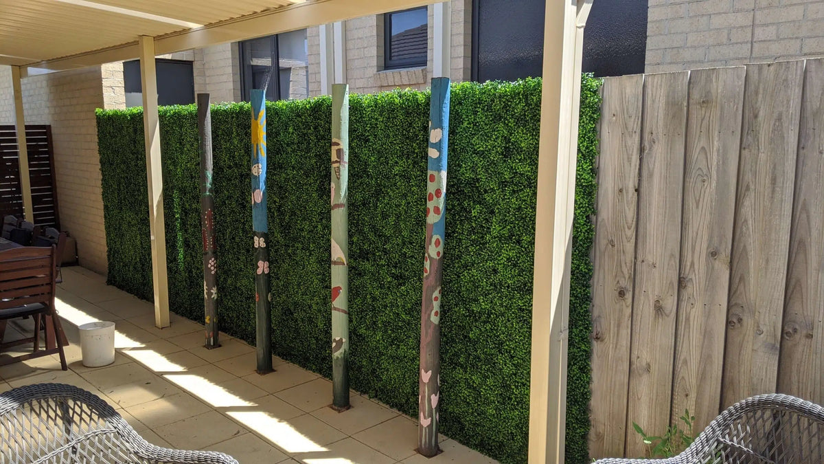 Mixed Boxwood Artificial Vertical Garden Green Wall Panel 40×40in 11 SQ FT – UV Resistant – Commercial Grade