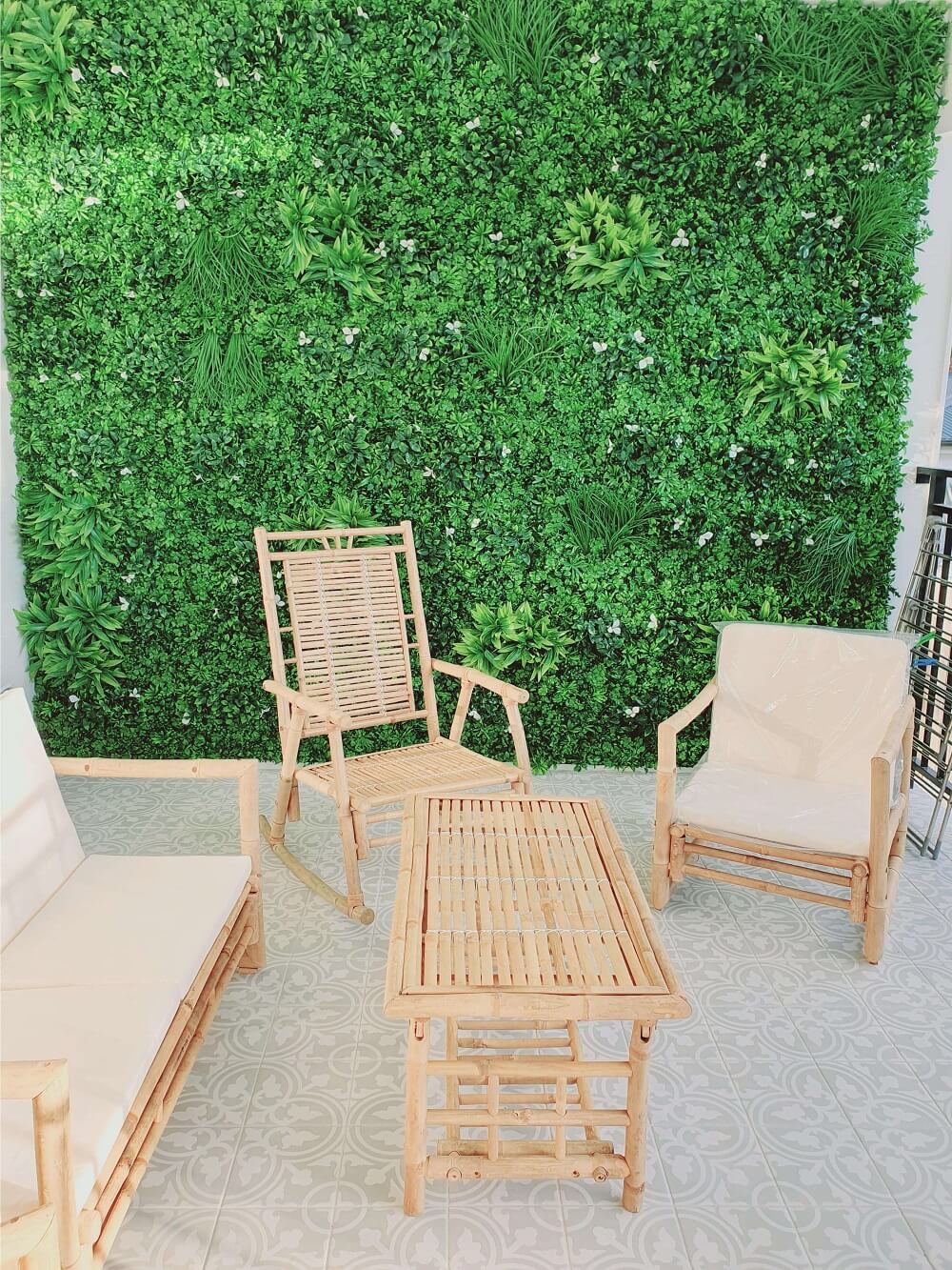 Panel de muestra de jardín vertical artificial White Oasis (muestra pequeña) Grado comercial resistente a los rayos UV