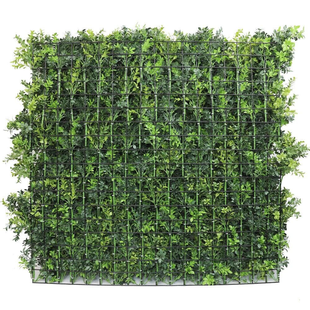 Mixed Green Ultra Dense Boxwood Artificial Vertical Garden Green Wall Panel 40×40in 11 SQ FT – NFPA701 Fire Rated – Metal Backed – UV Resistant – Commercial Grade