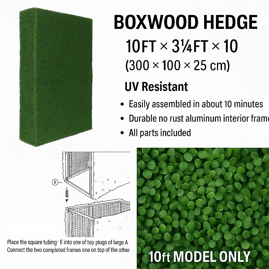 Premium Artificial Boxwood Hedge 10FT | UV Resistant & Easy Assembly