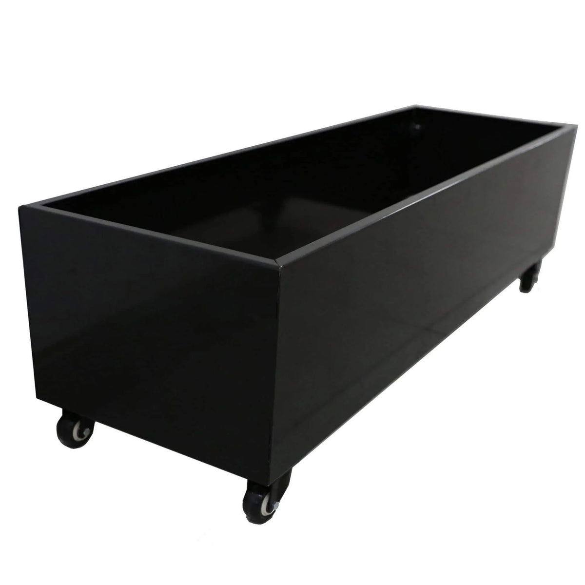 Black Metal Planter Medium with Wheels – For Artificial Hedges