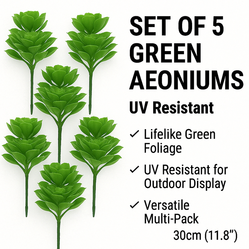Set of 5 Faux Green Aeoniums Succulent Plants (11.8") UV Resistant