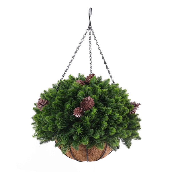18 inch hanging planter Cedar Pine Cone Artificial Hanging Basket 18in UV Resistant