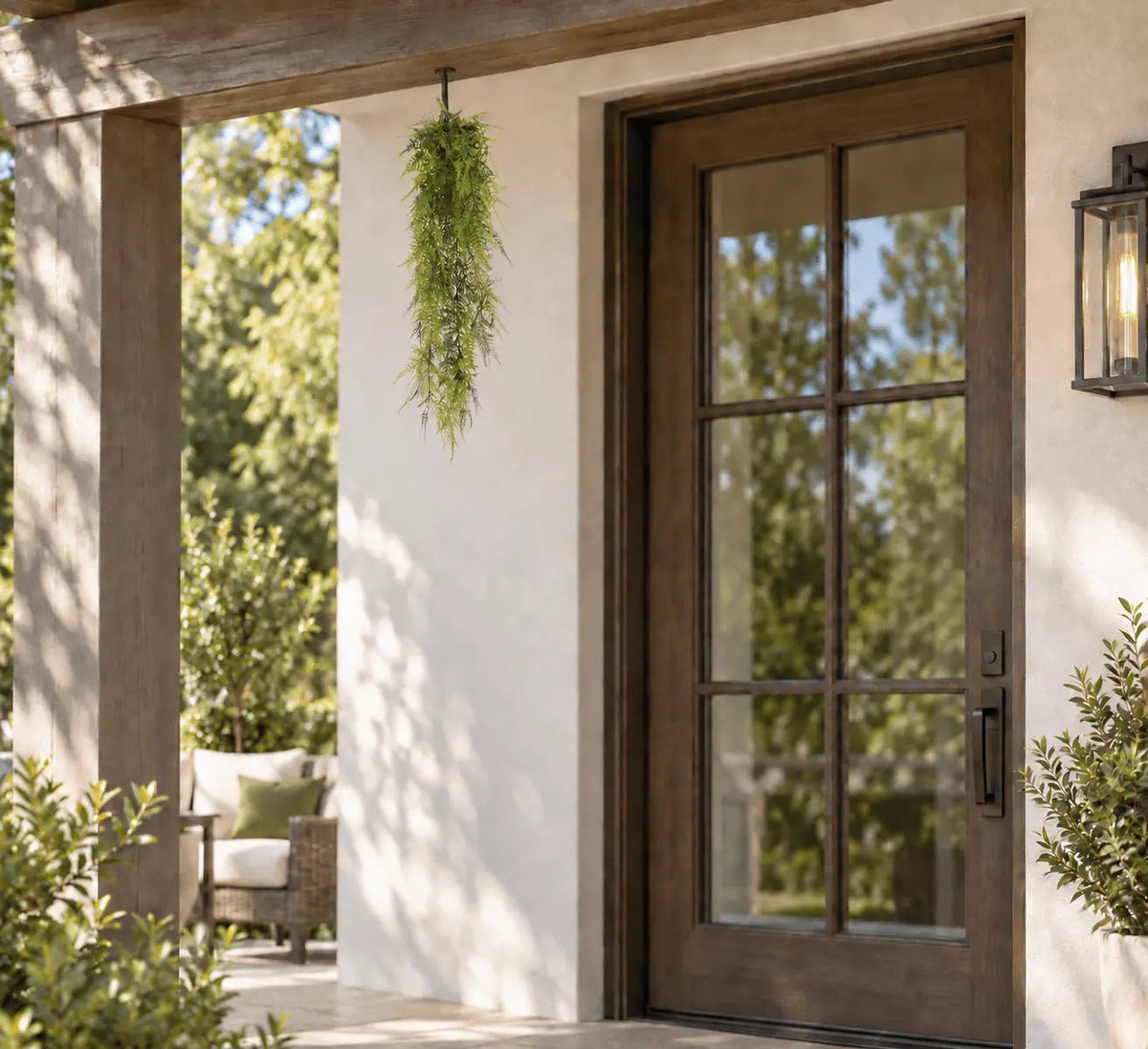 Single 30-inch UV-resistant lace fern hanging garland shown outdoors at accurate scale