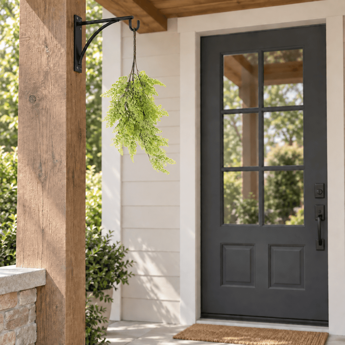 Light Green Maidenhair Fern artificial hanging plant shown outdoors at realistic 31-inch scale