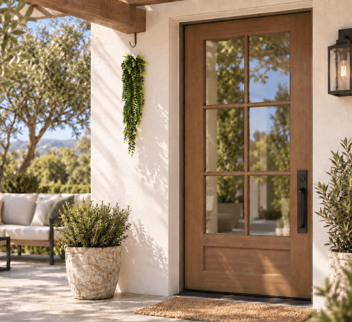 Single 30.5-inch UV-resistant lush green eucalyptus hanging garland shown outdoors at accurate scale