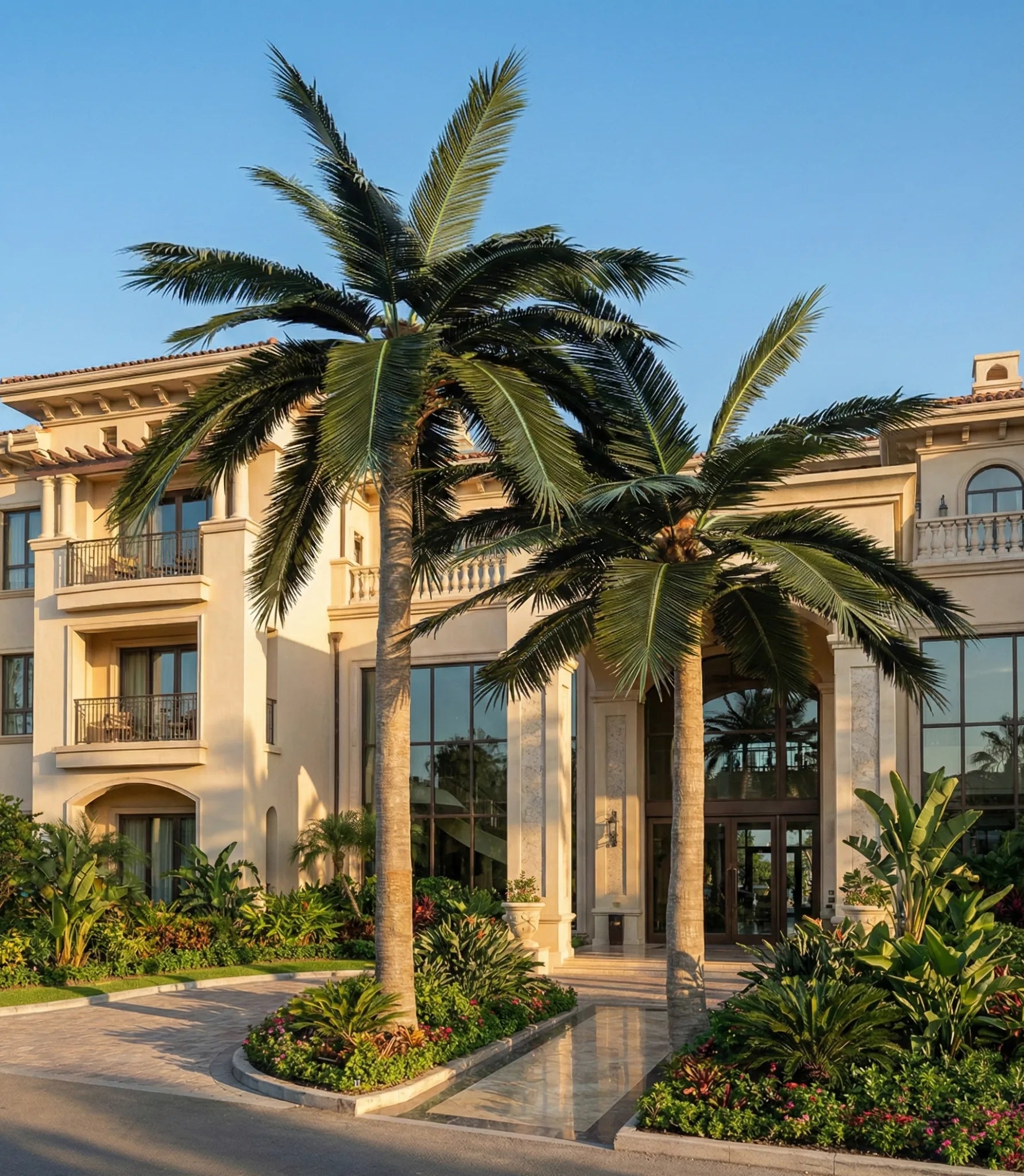 Palmera real artificial alta (13 pies - 23 pies) resistente a los rayos UV (pedido pendiente de 10 a 12 semanas)