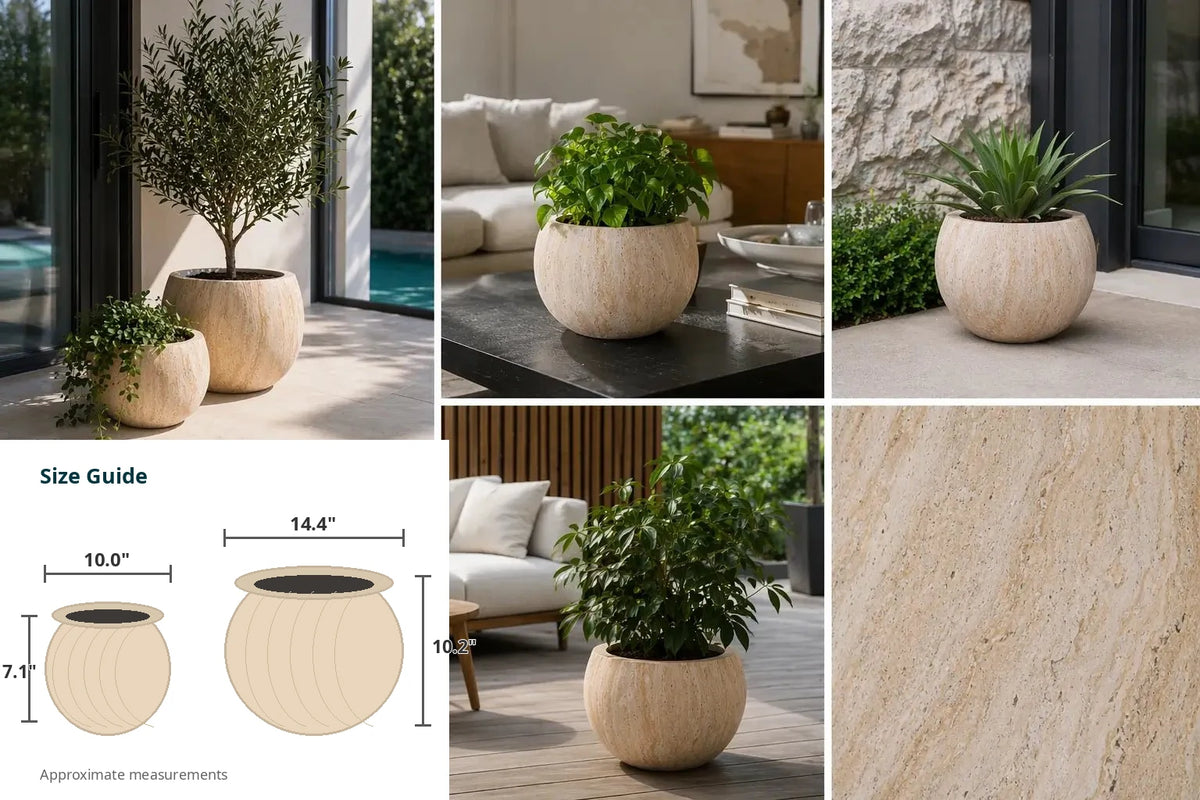 2-Piece Luxury Rounded Marble Bowl Planter Set